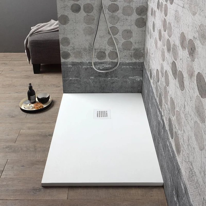 PLATEAU DE DOUCHE 140X80CM EN RÉSINE BLANCHE + COUVRE BONDE MUSE