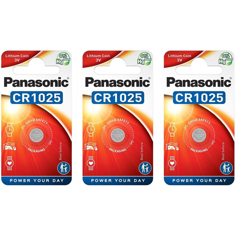 PANASONIC Lot de 3 Blisters de 1 Pile Bouton CR1025 Lithium 3V
