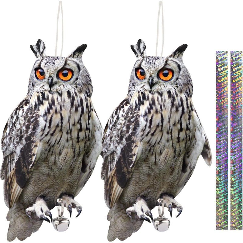 Repulsif Pigeon Effaroucheur Oiseaux, 2 Pièces Anti Pigeons Pour Balcon, Plat Faux Hibou Effaroucheur Oiseaux avec Bande Réfléchissante, Répulsif Oiseaux Exterieur, Eloigner Les Oiseaux Jardin