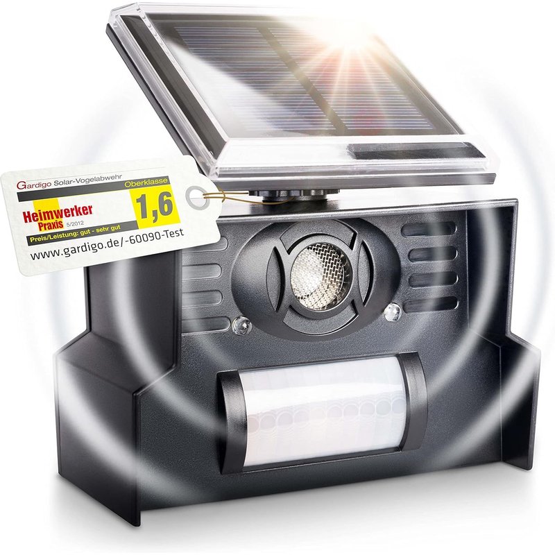 Répulsif Solaire d'oiseaux à Ultrasons Épouvantail Électronique avec Lumière Clignotante 23-50 kHz Portée de 110° et 7m Effaroucheur d'oiseaux, Pigeons pour Balcon et Jardin.