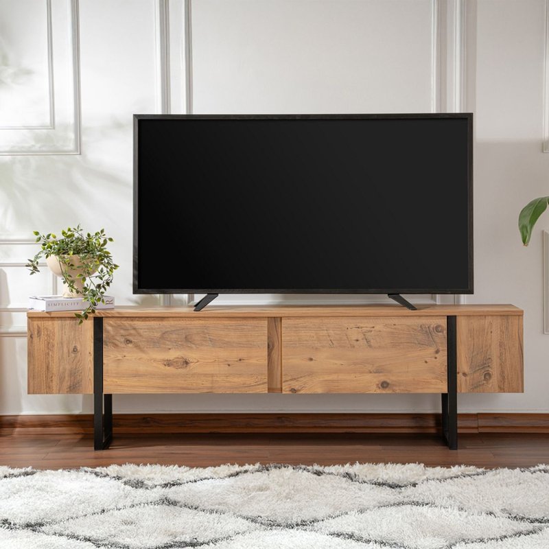 Meuble Tv Industriel Avec Placards Bois Et Noir 180cm Moov