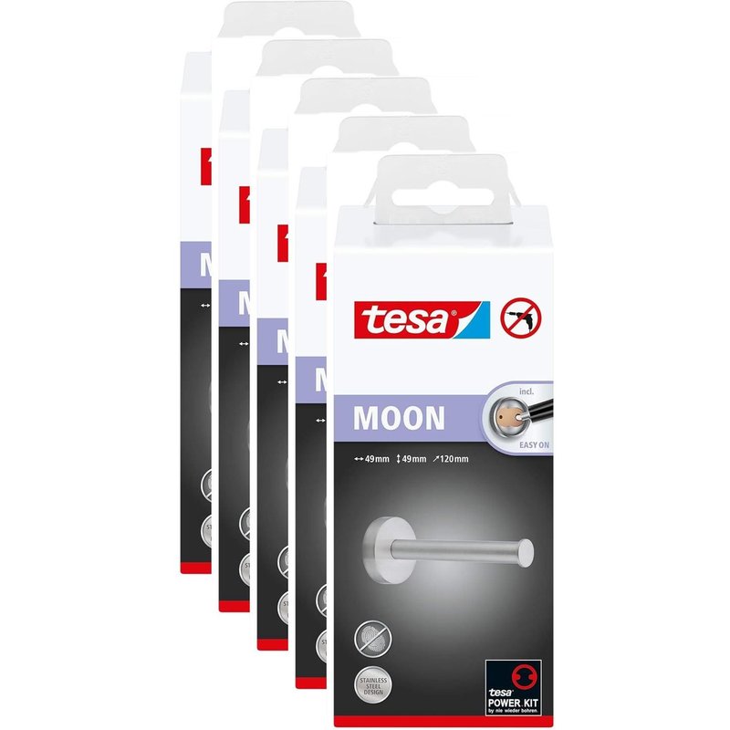 tesa Lot de 5 Stockeurs ® Moon pour Papier Toilette Mat Arrondi Sans Perçage