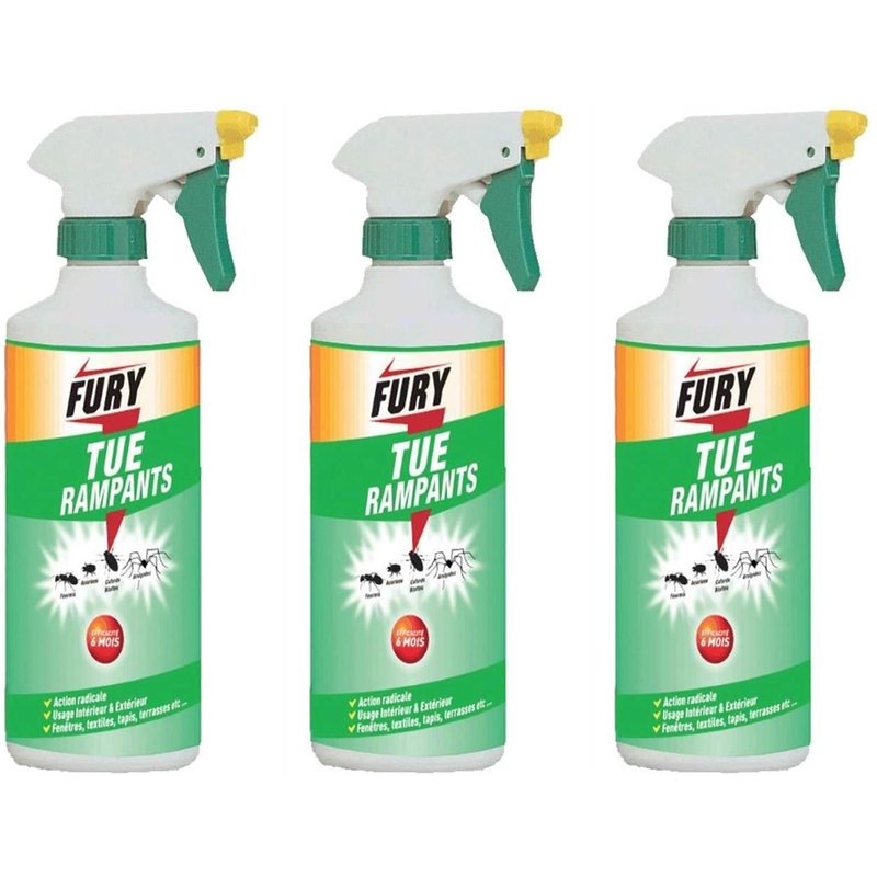 Fury Lot de 3 Pistolets 500 ml Insecticide Tue Rampants 3 mois de Protection