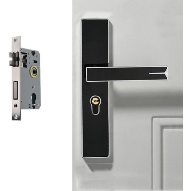 Serrure de porte intérieure magnétique silencieuse et robuste en alliage d'aluminium, poignée de quincaillerie de chambre à coucher, couleur : noir, argent, grand corps de serrure 50 - noir, or, petit corps de serrure 50