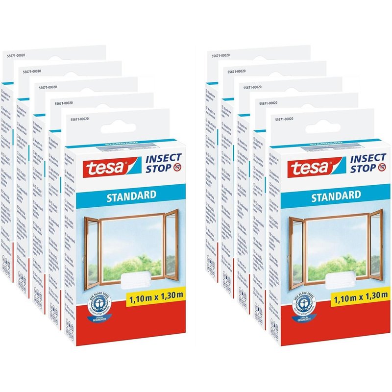 tesa Lot de 10 Moustiquaires Insect Stop Standard FenĂȘtre 1,10 m x 1,30 m Blanc