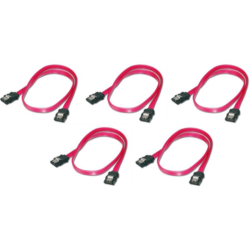 Digitus Lot de 5 Câbles de connexion SATA II/III type L Avec Clip métal F/F, 0,5m droit, rouge