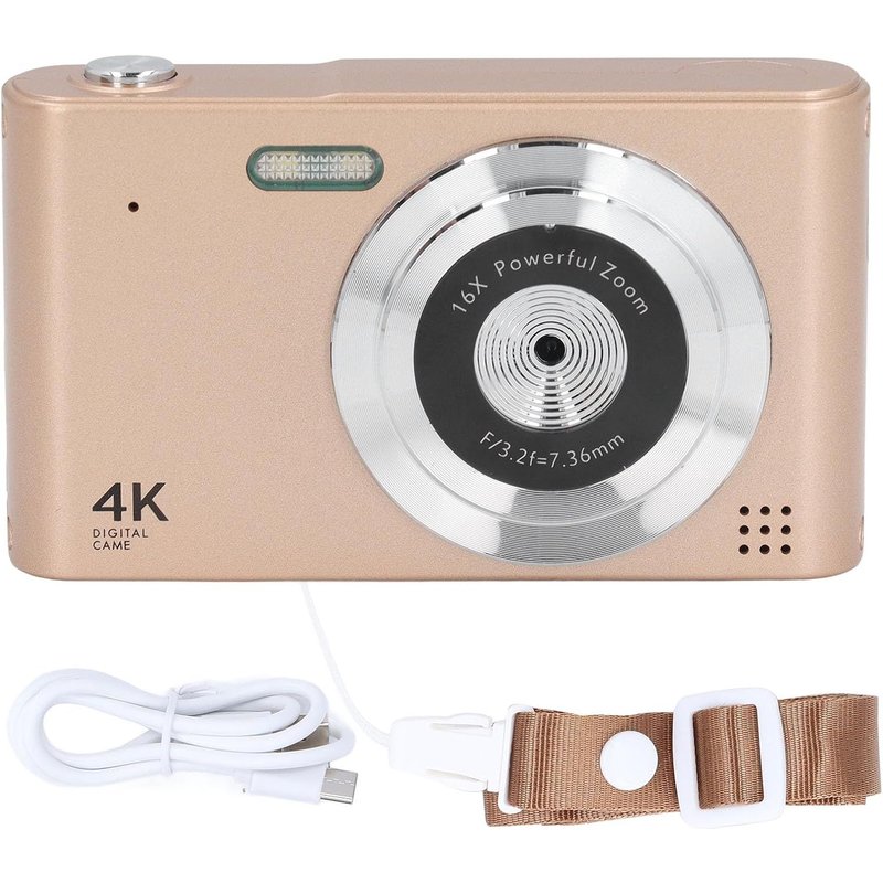 GOTHICANA BY EMPAppareil Photo Numérique Vintage 4K 48Mp Hd, 2,4 Pouces, Zoom 16X, Sans Tremblement, Pour Photographie, Enregistrement Vidéo, Voyage (Gold)