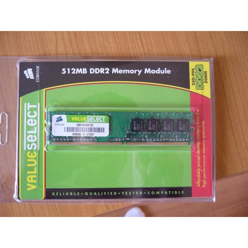 CORSAIR Value Select - DDR2 - module - 512 Mo - DIMM 240 broches - 667 MHz / PC2-5300 - CL5 - mémoire sans tampon - non ECC - pour ASUS P5ND2-SLI; Biostar N4SIE-A7; EPoX EP-5NVA+; Gigabyte...