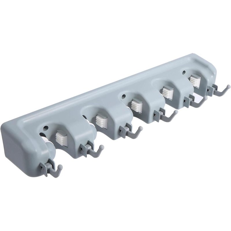 Balai Cintre Brosse Vadrouille Organisateur Mural Support De Rangement Rack (5 Positions Et 6 Crochets)