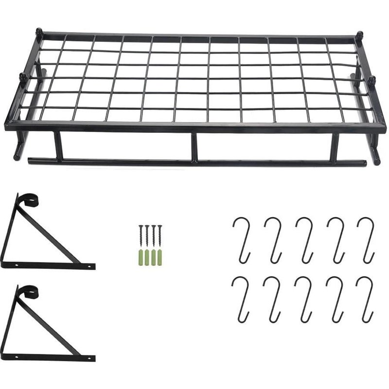 Porte-Casseroles Suspendu En Métal Mural Avec 10 Crochets Organisateur De Rangement De Cuisine (45cm)