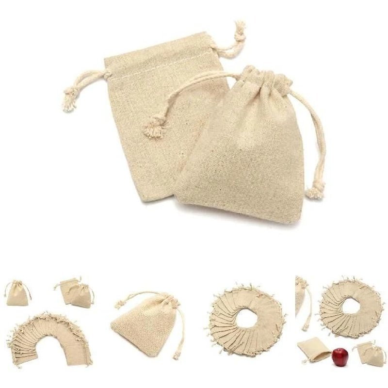 50pcs Sac De Rangement Coton Lin Cordon Organisateur Multi-Purpose Pochette Cadeau Petit Emballage