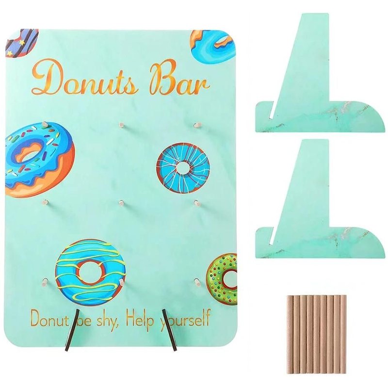 Présentoir à Beignets En Bois Multipurpose Diy Dessert Cake Display Rack Festival Donuts Support Mural Cyan