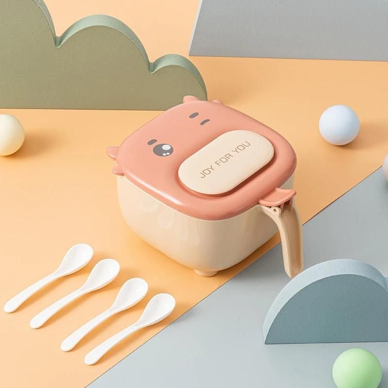 Boîte D'assaisonnement 4 Grilles Pp Condiments Boîte À Épices Avec Cuillères Et Poignée Grande Capacité Fournitures De Cuisine Ensemble De Rangement Rose