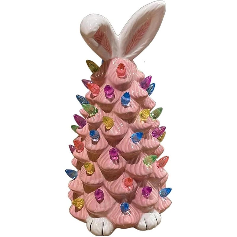 Lapin De Pâques Arbre Veilleuse Décoration Éclairée Lapin Décoration Pour Étagères Table De Chevet Cadeau De Pâques Pour Les Enfants Rose