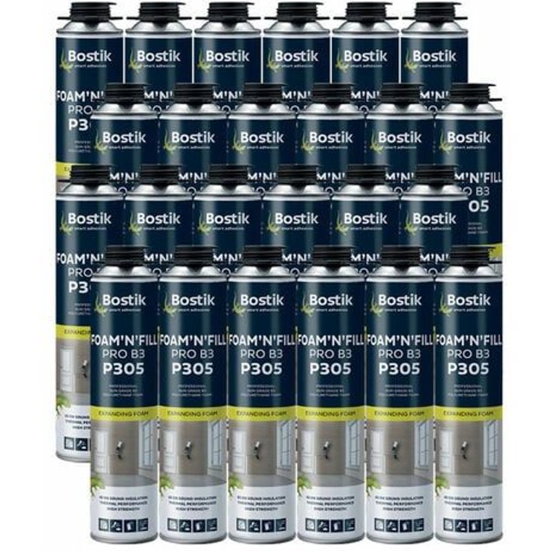 Lot de 24 Mousses expansives PU pistolable P305 Foam'n'Fill Pro B3 750ml BOSTIK