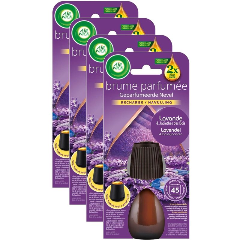 AIR WICK Lot de 4 Recharges Essential Mist Lavande et Jacinthes des Bois