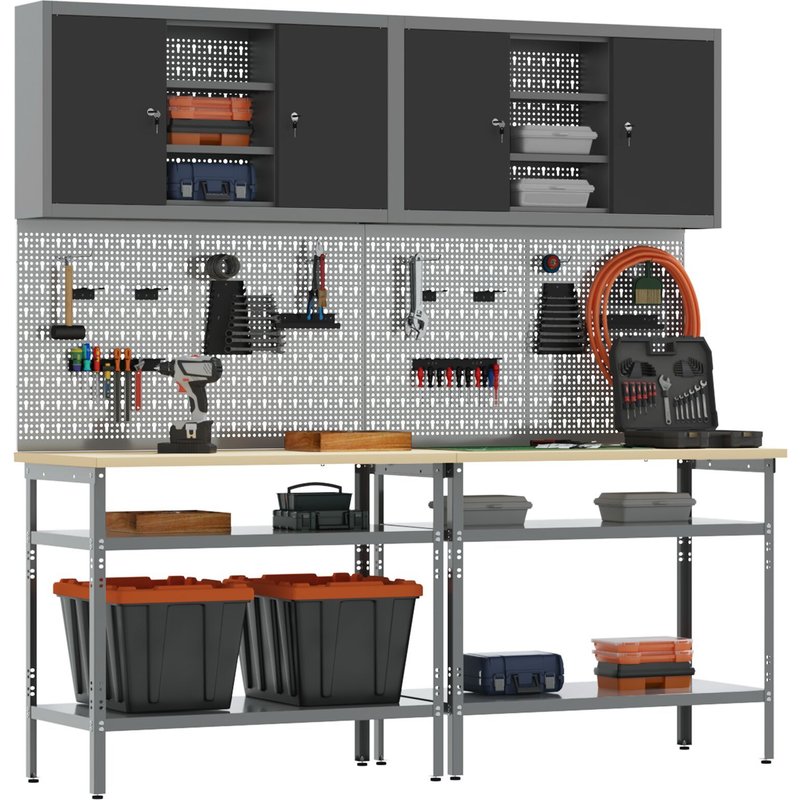 Kit de banc de travail de 8 pièces en acier gris