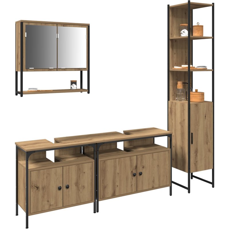 Vidaxl Ensemble De Meubles De Salle De Bain 4 Pièces Chêne Artisan En Bois Ingénierie