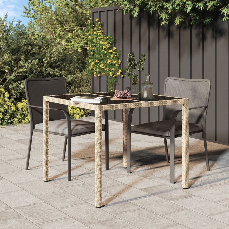Vidaxl Table De Salle À Manger De Jardin Beige 90x90x75 Cm Poly Rattan