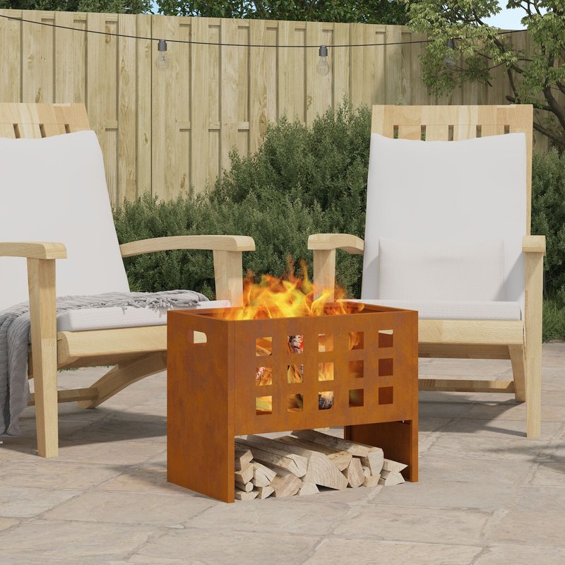 Fire Pit Rectangulaire 50x30x40 cm en Acier Weathering