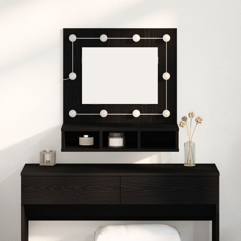 Vidaxl Unité De Vanité Chêne Noir Chêne Noir Bois Taille Moyenne Miroir