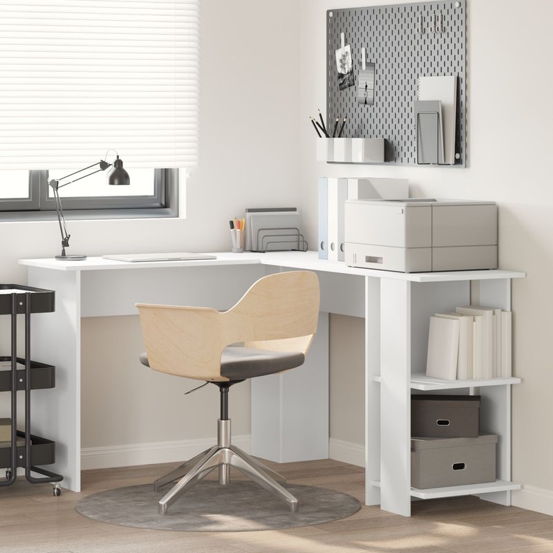 Vidaxl Bureau D'angle Blanc Bois D'ingénierie Grand Rangement