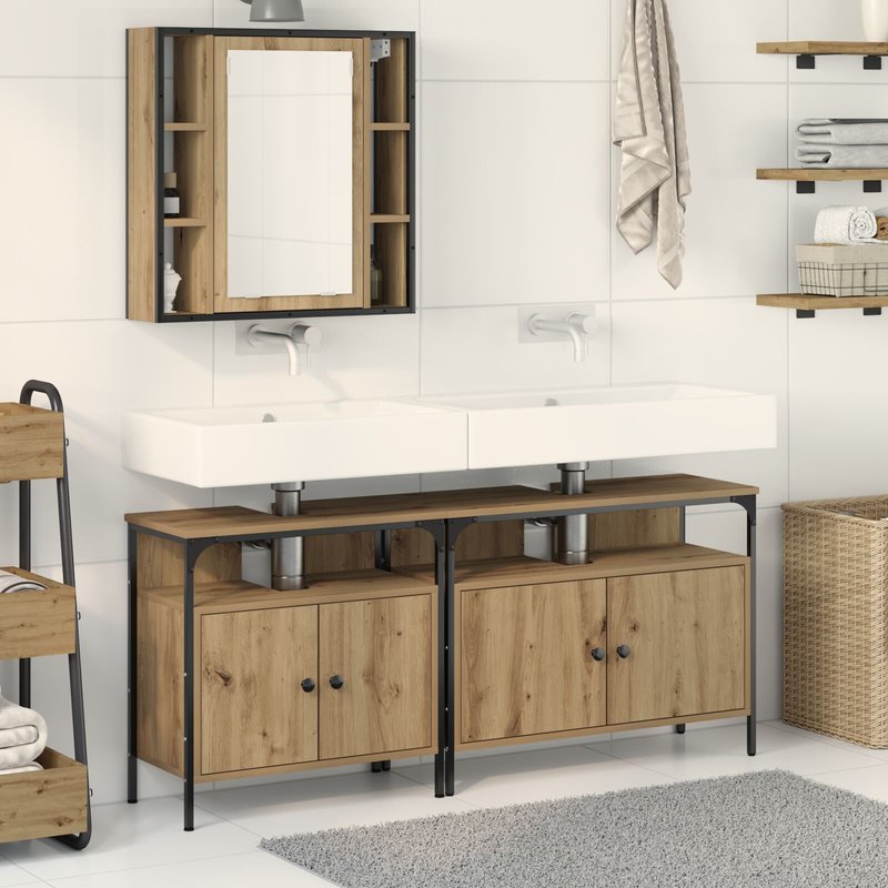 Vidaxl Meuble De Salle De Bain Avec Miroir Set De 3 ChĂȘne Artisan