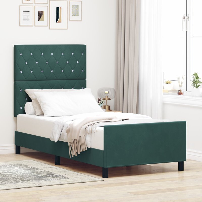 Vidaxl Cadre De Lit Vert Foncé 100x200 Cm Velours