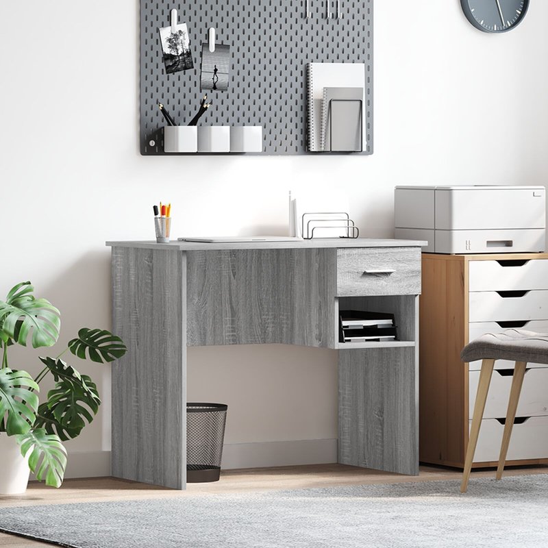 Vidaxl Bureau Avec Rangement Gris Sonoma 90x49.5x75 Cm Bois D'ingénierie