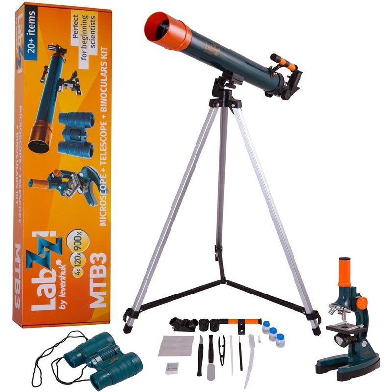 LEVENHUK - LABZZ MTB3 - Pack 3 en 1 Télescope, Microscope et Jumelles Enfant
