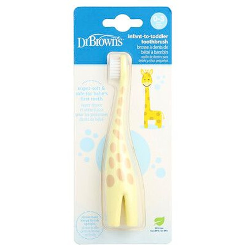Dr. Brown's, Brosse À Dents Pour Nourrissons, 0 À 3 Ans, Jaune, Girafe, 1 Pièce