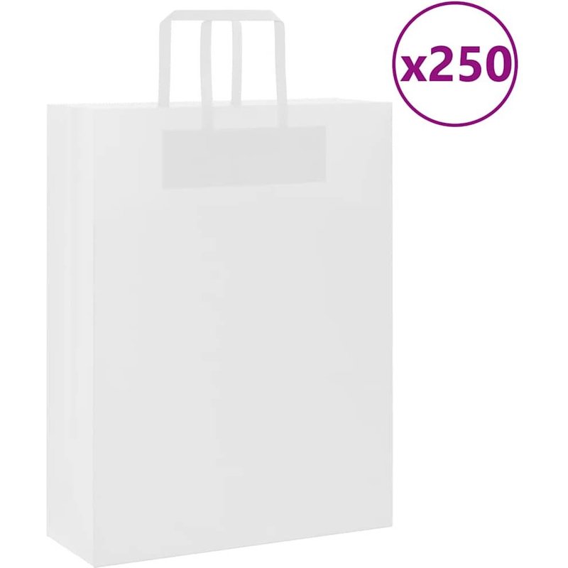 Vidaxl Sacs En Papier 250 Pcs Avec Poignées Blanc 32x12x42 Cm