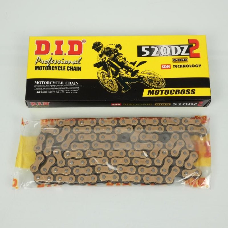 Chaîne de transmission DID 520DZ2 118 maillons or et noir avec attach