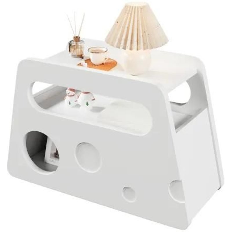 Sideboard, Table D'appoint Blanche Moderne Sur Roulettes, Design Rond Et Sûr - Amovible (81x33x51.5 Cm)