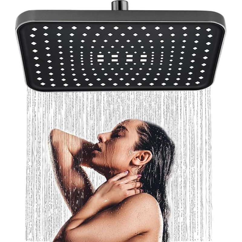 Pomme de Douche Carrée 12 pouces, Grand Pommeau de Douche Fixes Economie et Haute Pression, Douche Pluie Plafond à Effet Pluie, Tete de Douche Pluie Chute d'Eau (Noir 2)