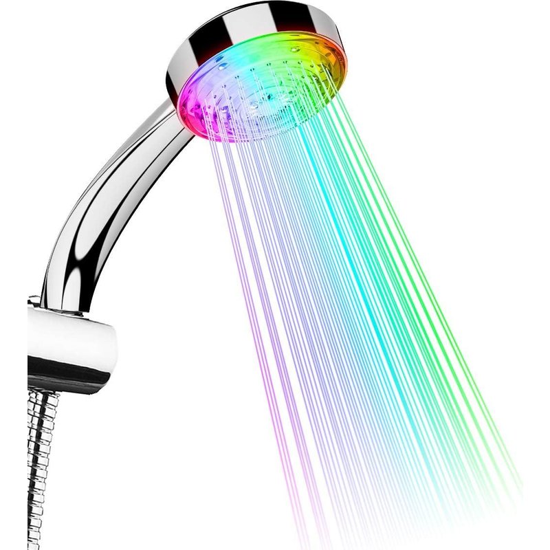 Pommeau de Douche LED Lumineux 7 Couleurs Changement Automatique Handheld Douchette Head Robinet de Détection Sûre Beau et Pratique Buse de Salle de Bain Décoration 26.3x9.2x6.5 cm