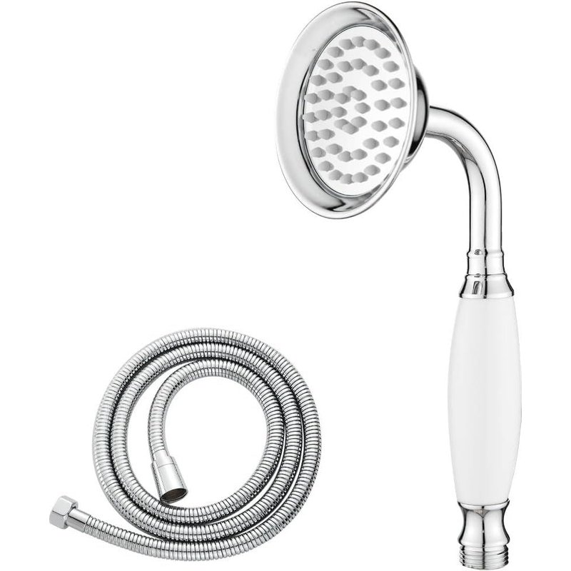 Pommeau de Douche Classique, Douchette à Main Style Téléphone Traditionnel, Rétro à Poignée Céramique, Douchette à main Victorienne Avec Tuyau de 1,5 M, Chromé (Céramique Blanche)