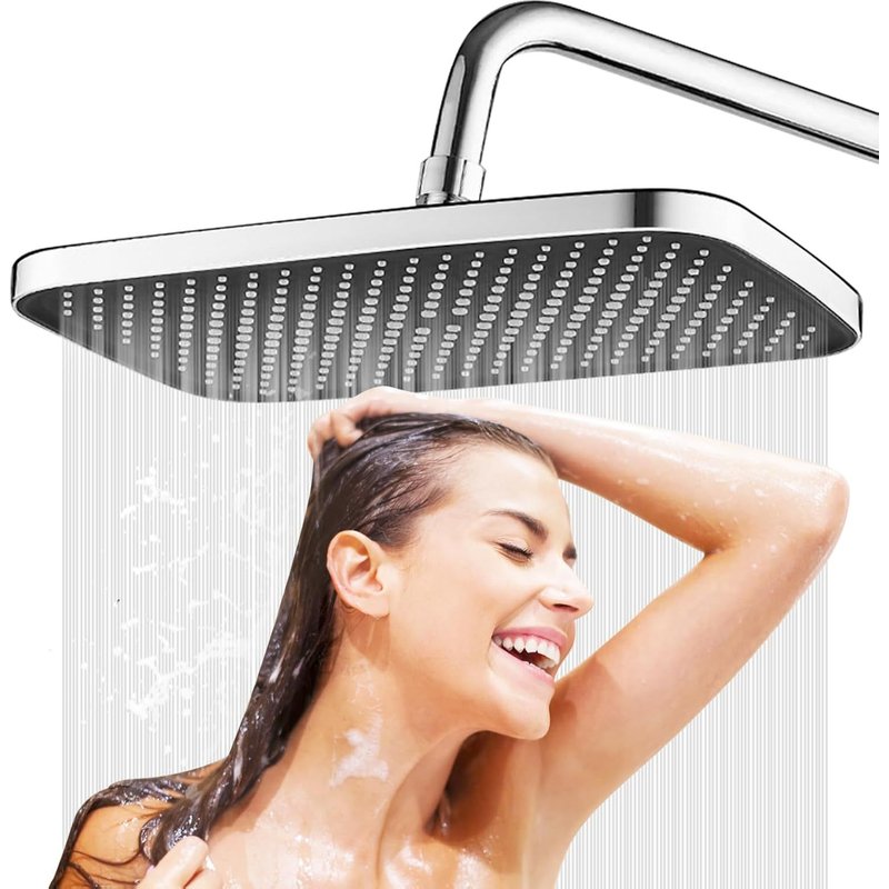 Pommeau de douche à effet pluie, 360 °, réglable à 360 °, pour douche à effet pluie, carré, pour salle de bain, eau dure (argenté)
