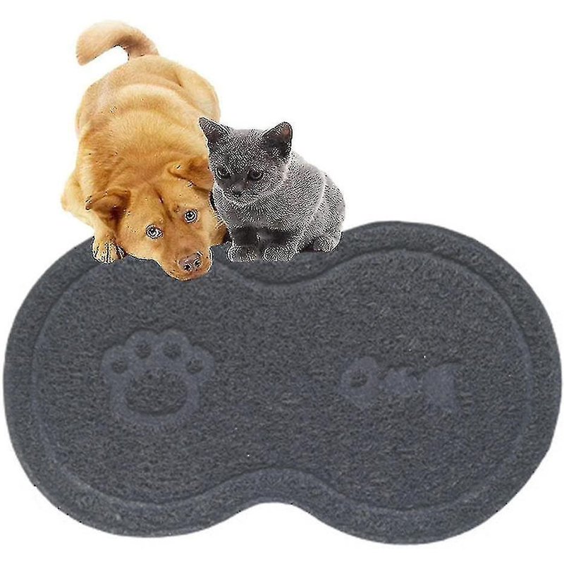 Tapis D'alimentation Imperméable En Silicone Pour Animaux De Compagnie Avec Rebord Surélevé ¿ Antidérapant, Facile À Nettoyer, Design Gris Élégant, 46 X 26 Cm