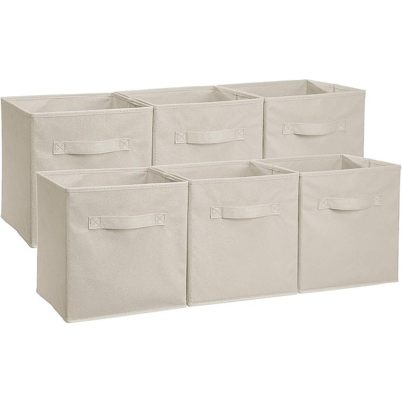 Lot De 6 Cubes De Rangement Pliables En Tissu Avec Poignées ¿ Beige Et Noir ¿ Organisateurs Élégants Pour La Maison Et Le Bureau