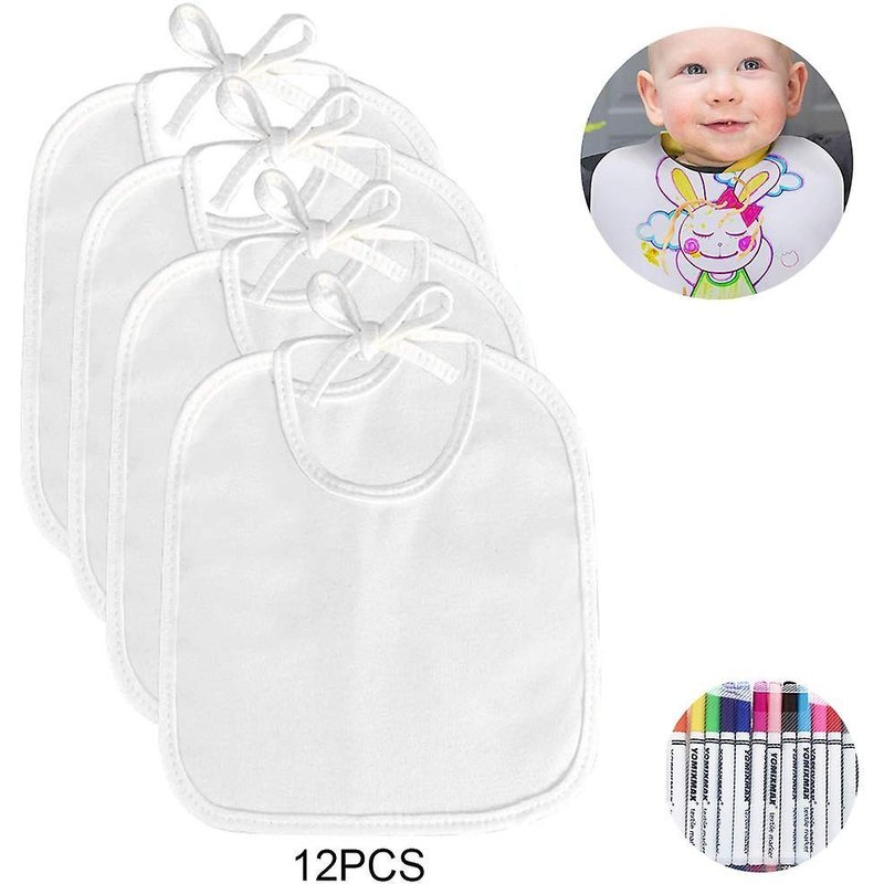 Lot De 12 Bavoirs Blancs Pour Bébé Avec Marqueurs De Qualité Supérieure - Design Diy, Imperméables, Réglables, Faciles À Nettoyer, Respectueux De L'environnement
