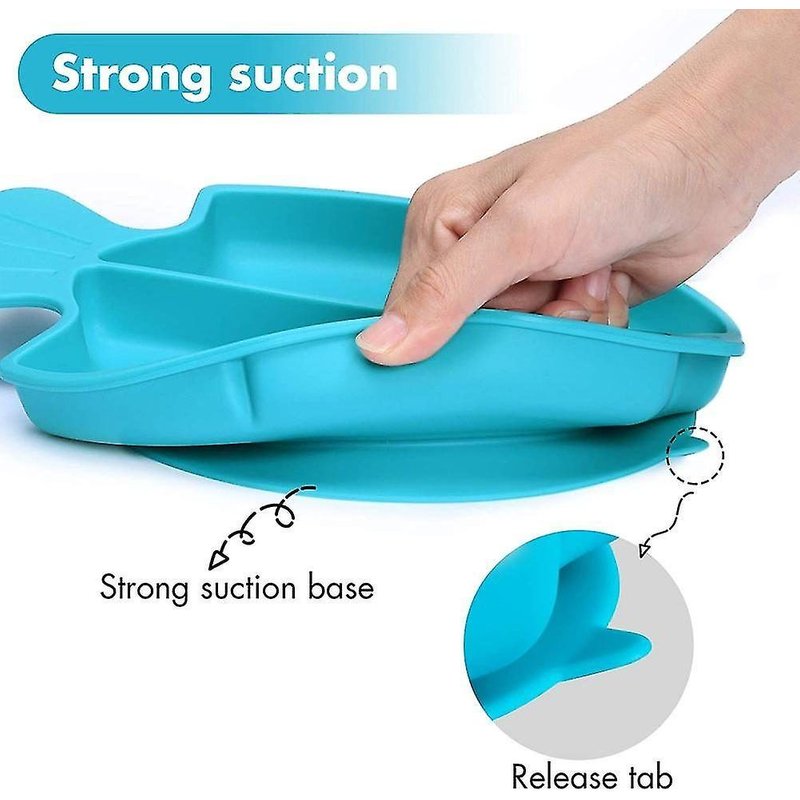 Sets De Table En Silicone Pour Bébé Poisson Avec Base À Ventouse ¿ Assiette De Séparation Pour Enfant En Bas Âge, Sans Bpa, Facile À Nettoyer