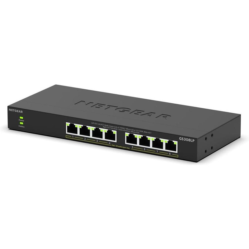 NETGEAR 300 Series GS308LP - Commutateur - essentiels - non géré - 8 x 10/100/1000 (PoE+) - de bureau, fixation murale - PoE+ (60 W)