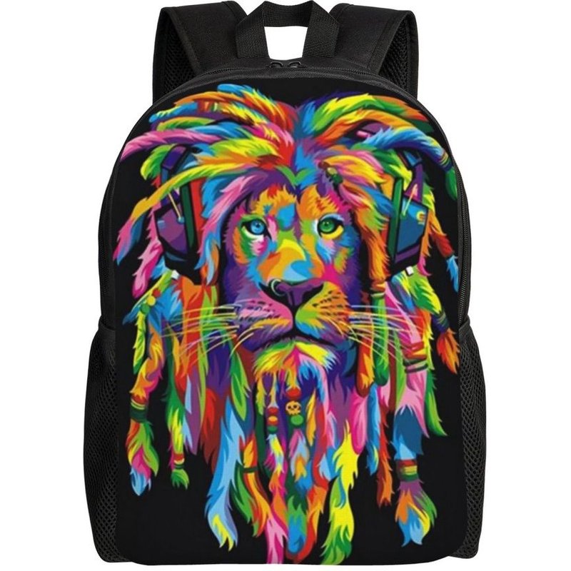 Sac à dos unisexe en toile avec motif lion reggae rasta pour adolescent, idéal pour l'école ou pour ordinateur portable - HXN2033