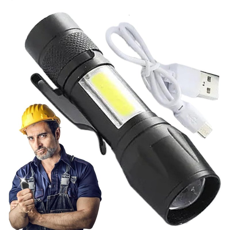 Lampe torche LED rechargeable, lampe torche LED haute luminosité Accessoires de camping réglables avec éclairage latéral pour la randonnée