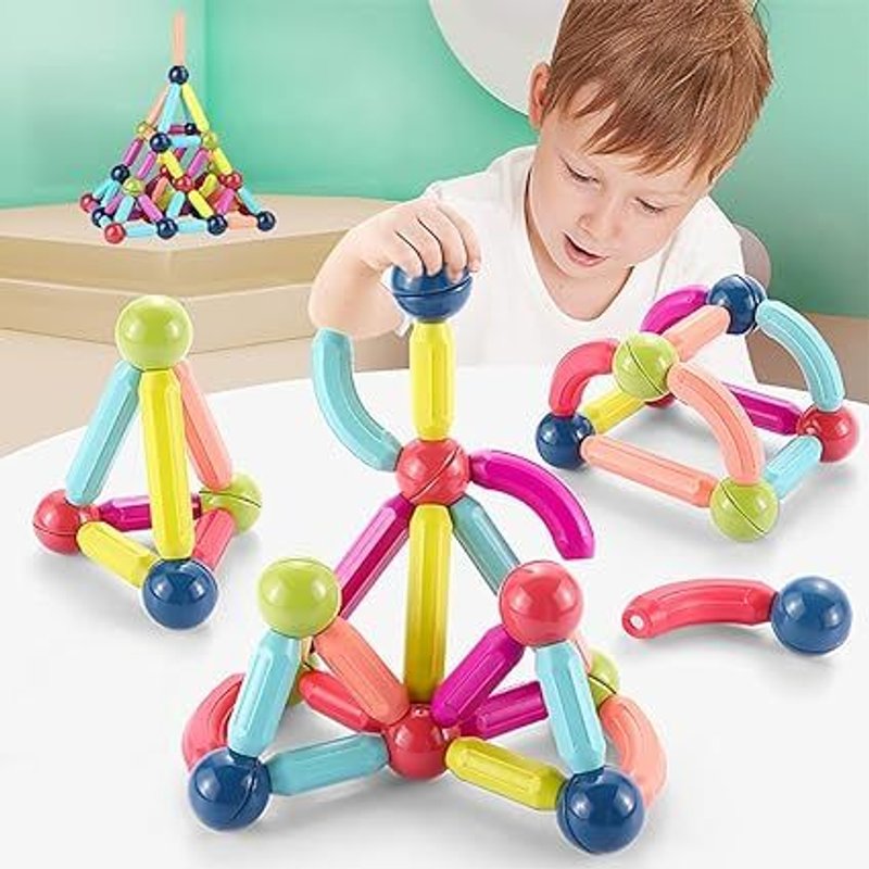 Haifu Lot De 36 Boules Et Tiges Magnétiques, Lot De Bâtons De Construction Magnétiques, Blocs De Construction, Tuiles, Jouets Empilables Pour Enfants À Partir De 3 Ans (36 Pièces)
