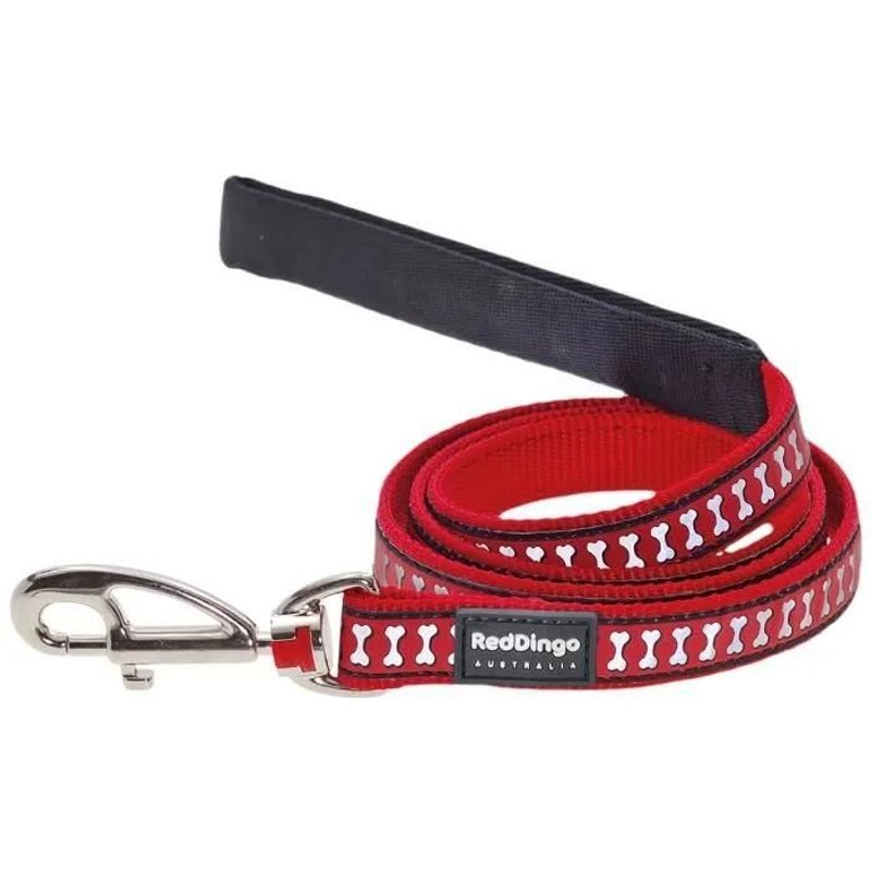 Laisse Réfléchissante - Red Dingo - 1m20 - 15mm - Rouge - Nylon - Lumineuse