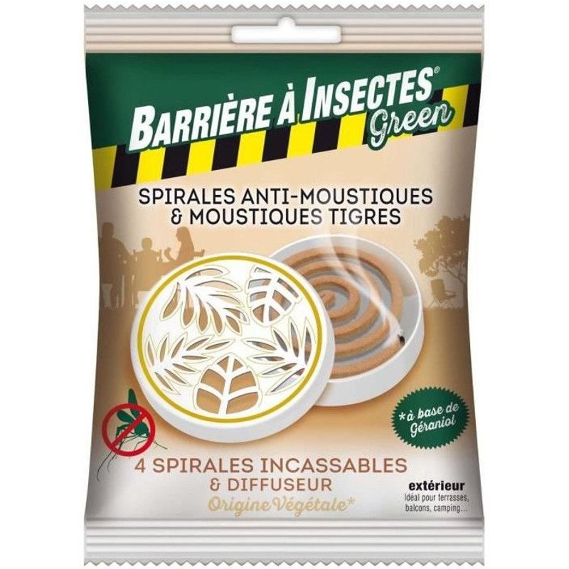 SPIRALES ANTI-MOUSTIQUES A BASE DE GÉRANIOL - BARRIERE A INSECTES - DIFFUSEUR BOITIER + 4 SPIRALES