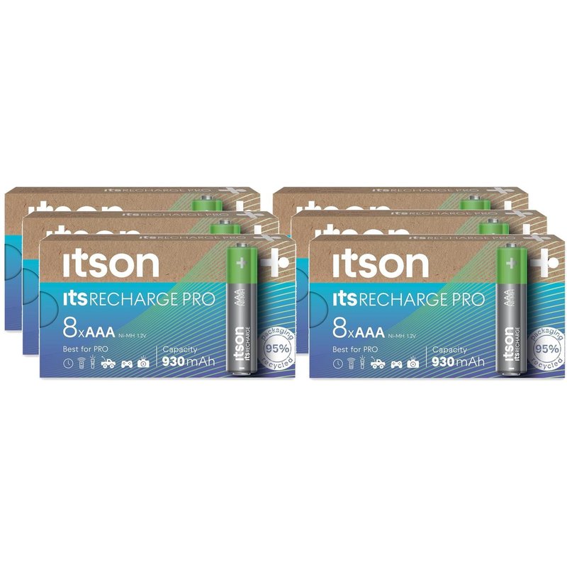 ITSON Lot de 6 Boîtes de 8 piles rechargeables AAA Pro NiMH prêtes à l'emploi, 930 mAh, idéales pour les appareils photo, les manettes de jeu, les jouets d'enfants