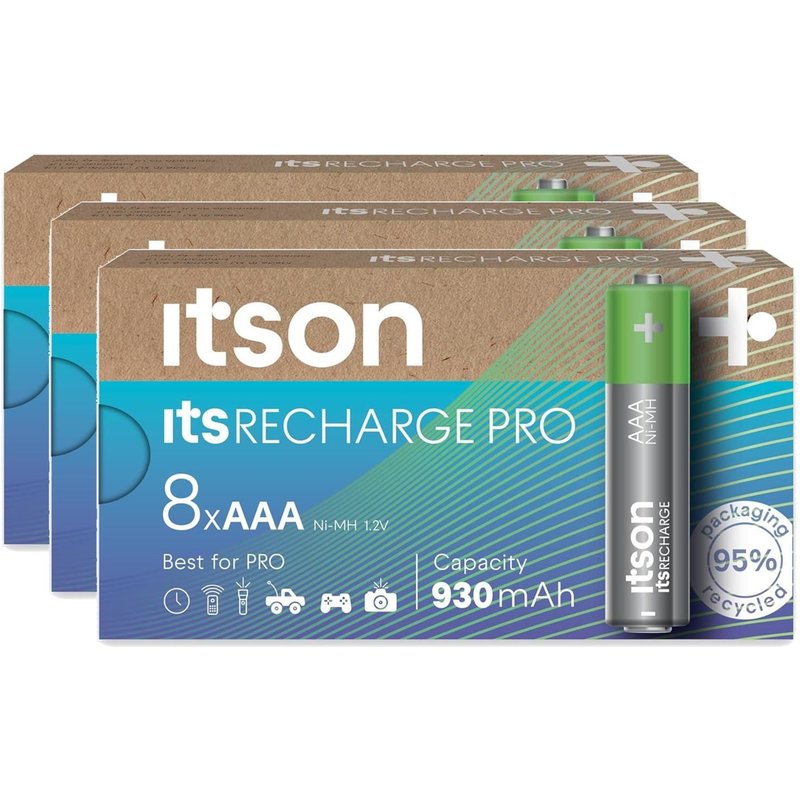 ITSON Lot de 3 Boîtes de 8 piles rechargeables AAA Pro NiMH prêtes à l'emploi, 930 mAh, idéales pour les appareils photo, les manettes de jeu, les jouets d'enfants